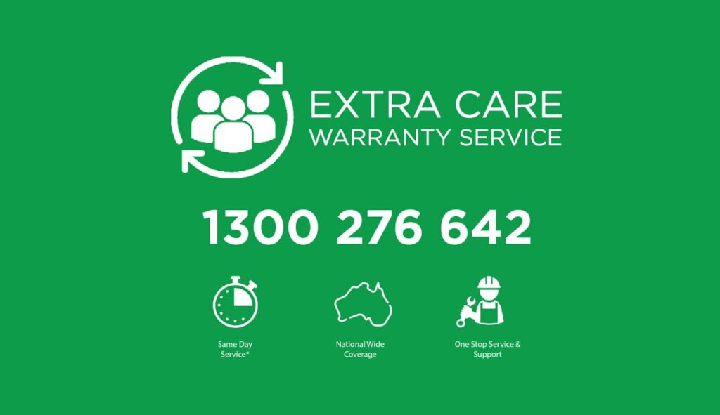 An image showing Bromic's Extra Care Warranty features with phone number 1300 276 642.