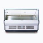 Image of a 1955mm grey deli display fridge with square glass front, front view.