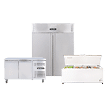 Image of a variety of commercial storage fridges on a white background.