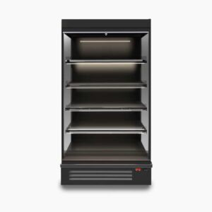 Image of a 939mm wide black full height multideck display fridge, front view.