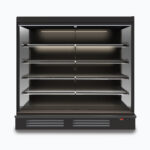 Image of a 1875mm wide black full height multideck display fridge, front view.